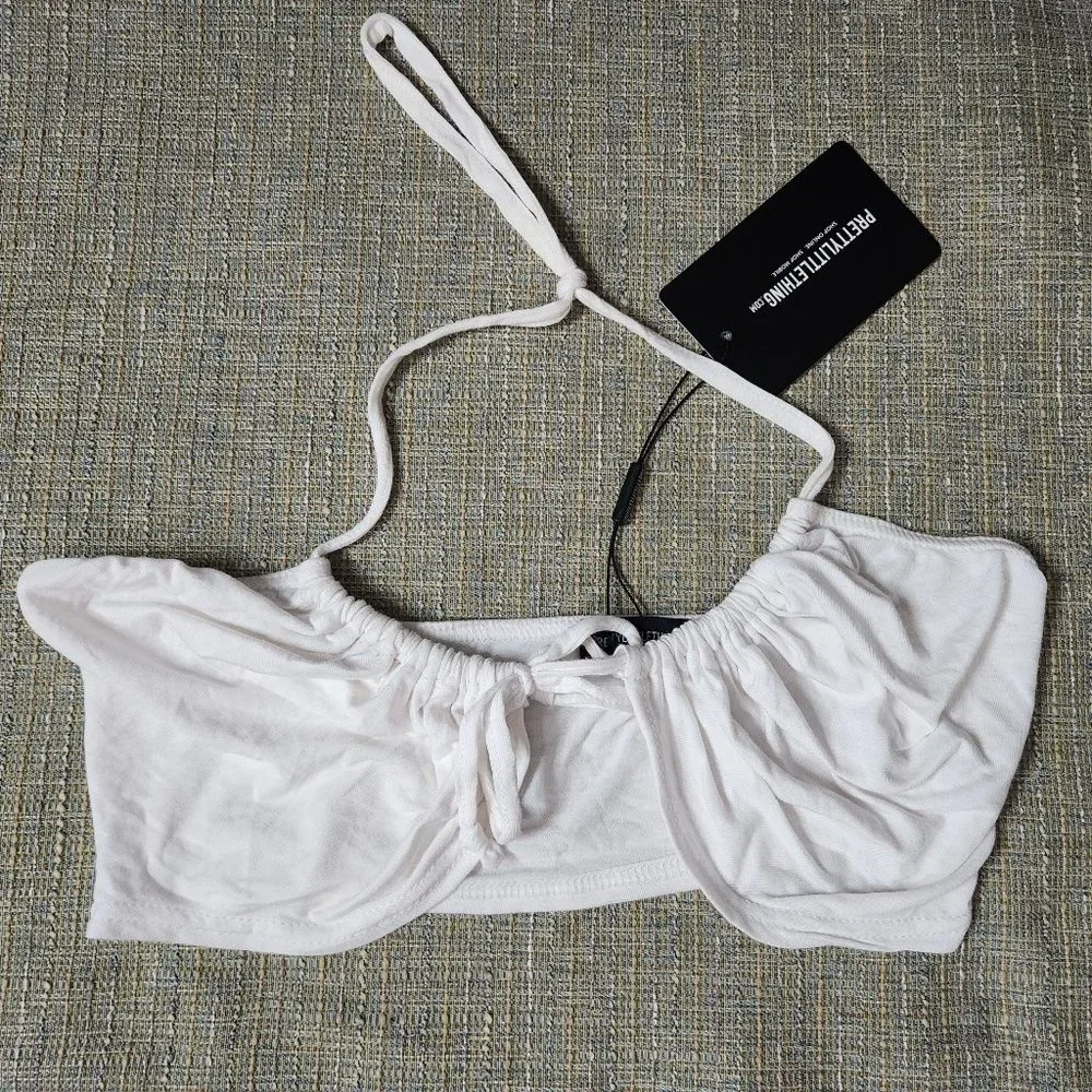 NWT Pretty Little Things Size 4 White Tie Halterneck Crop Top - Picture 5 of 9